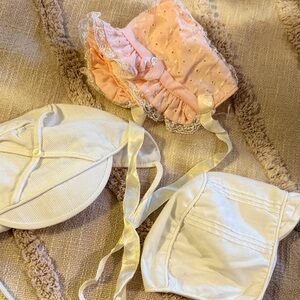 Vintage bundle of infant baby bonnet size small two boys one girl Total …